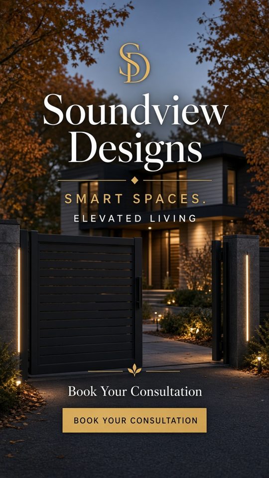 Soundview Designs vertical reel cover with Book Your Consultation